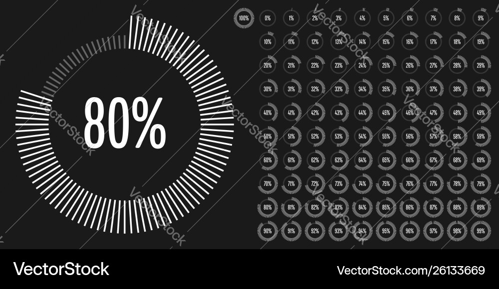 Set circle percentage diagrams from 0 to 100 Vector Image