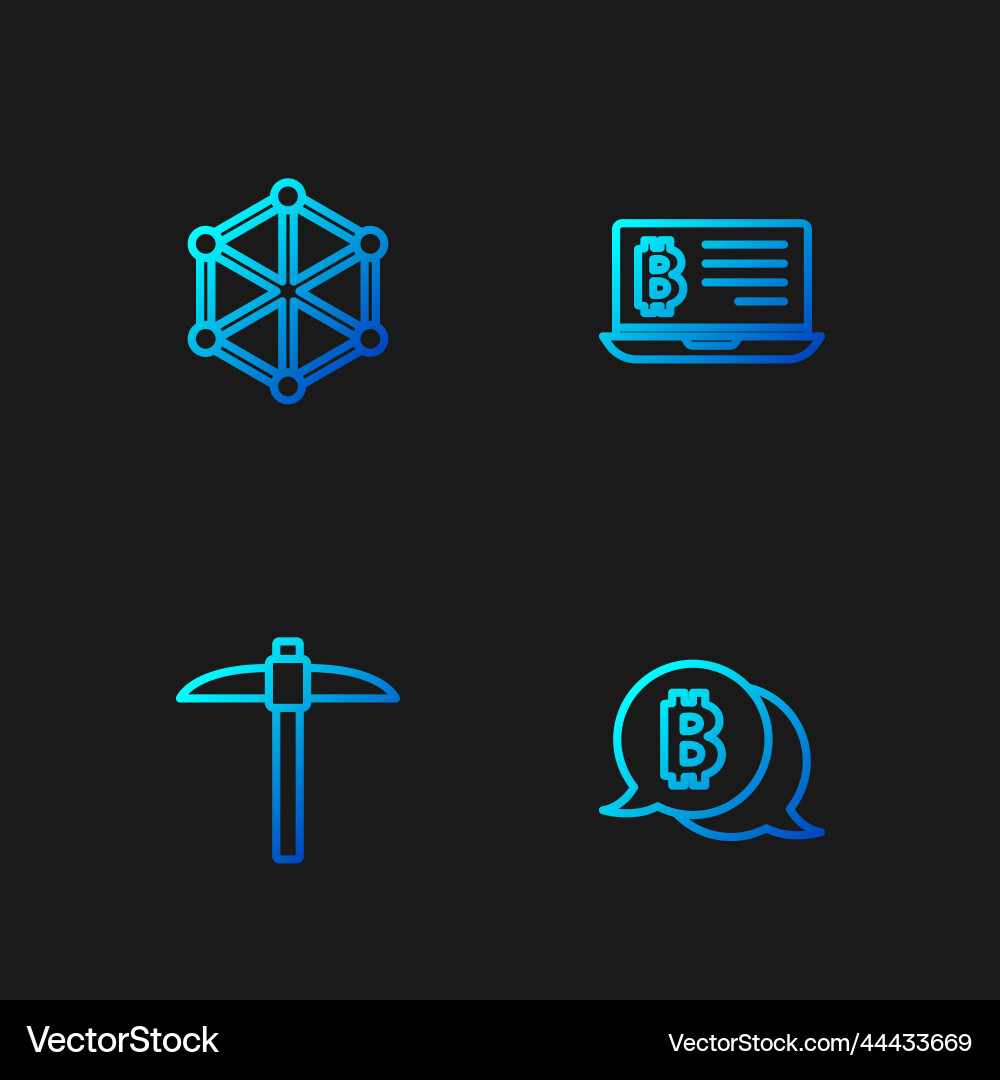Set line bitcoin pickaxe blockchain technology Set line bitcoin pickaxe blockchain technology vector image