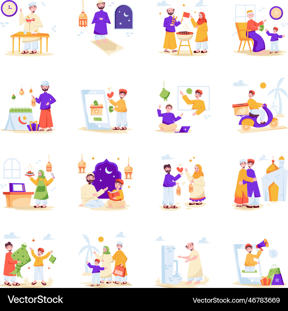 Set of scalable eid mubarak flat Vector Image