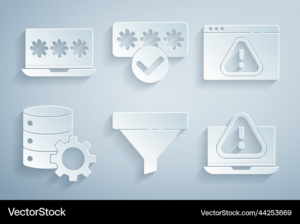 Set sales funnel browser with exclamation mark Set sales funnel browser with exclamation mark vector image