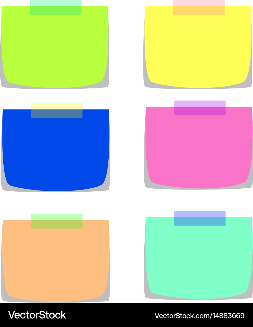 Six note papers in multiple colors vector image
