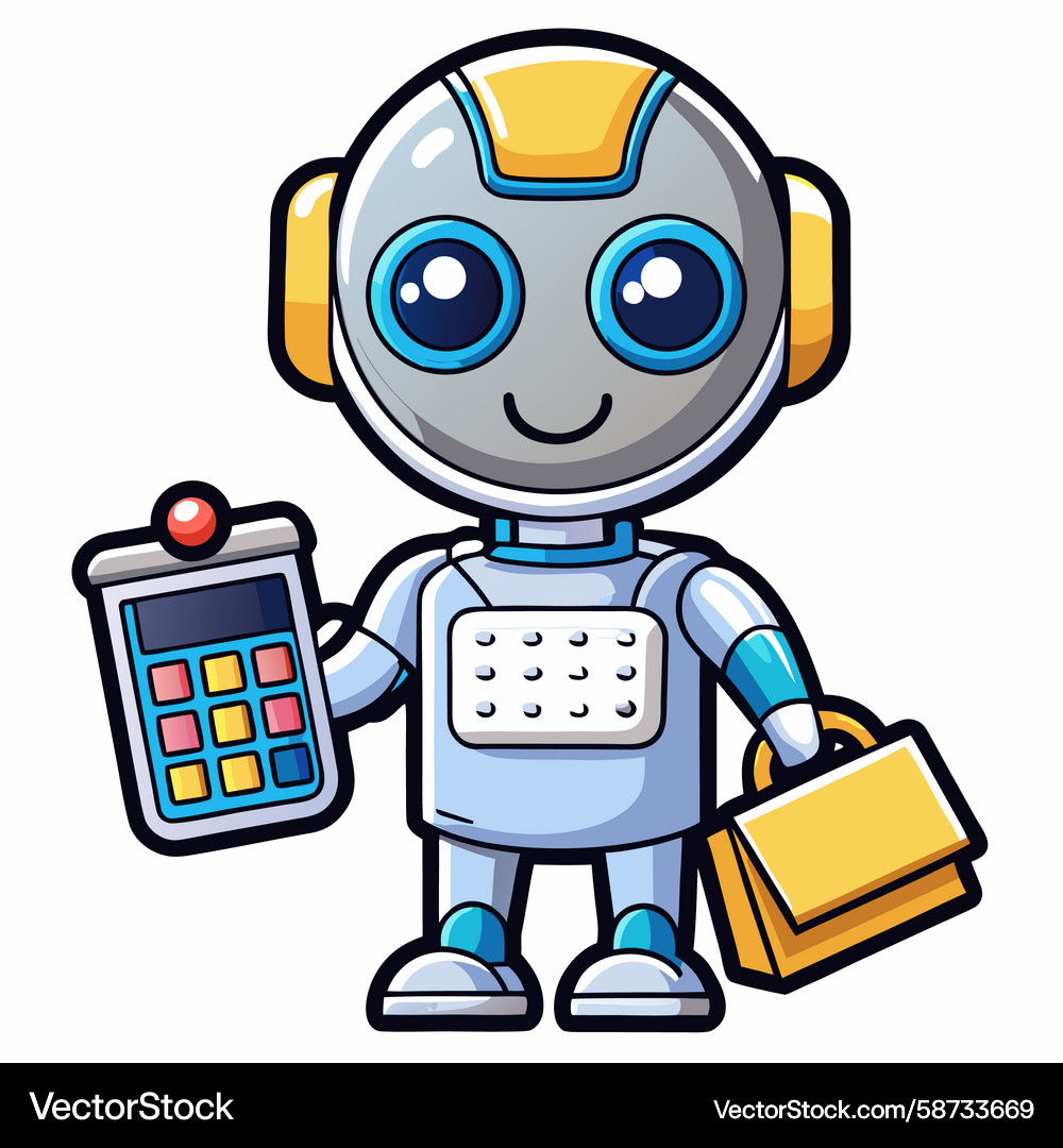 Smiling Robot with Shopping Bag Vector Image