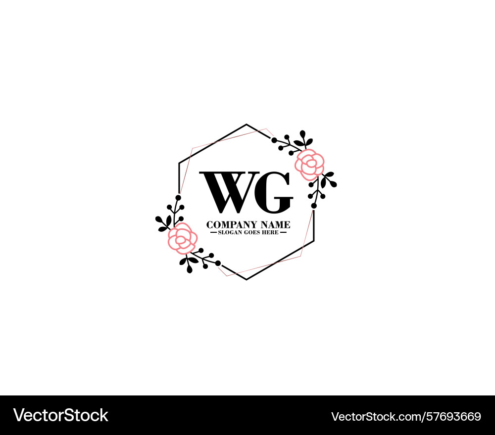 Wg initial logo design with floral Wg initial logo design with floral Vector Image