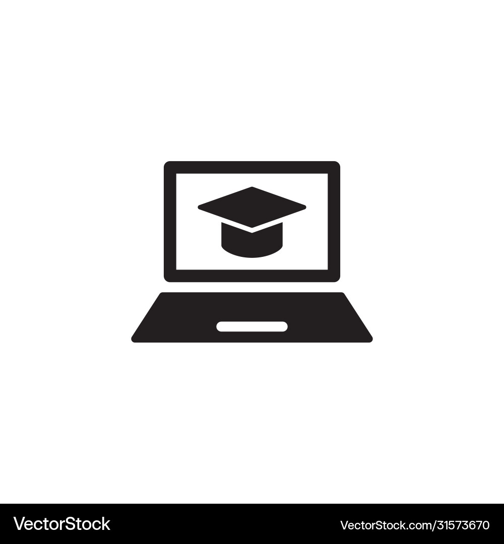 Computer with gradiation cap simple black icon Vector Image