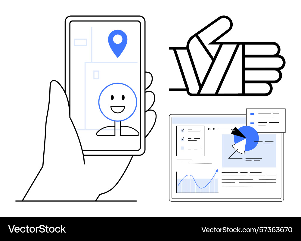 Digital interaction with smartphone and analytics Digital interaction with smartphone and analytics vector image