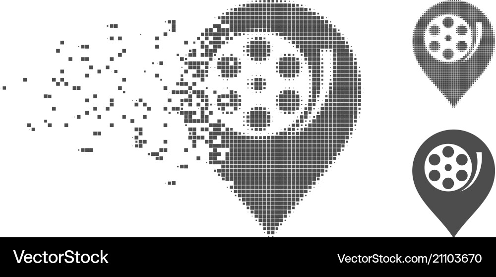 Dissolved pixel halftone cinema roll marker icon Dissolved pixel halftone cinema roll marker icon vector image