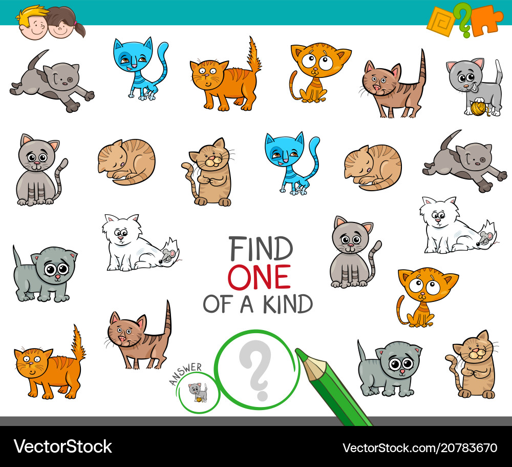 Find one of a kind with cat characters Find one of a kind with cat characters vector image