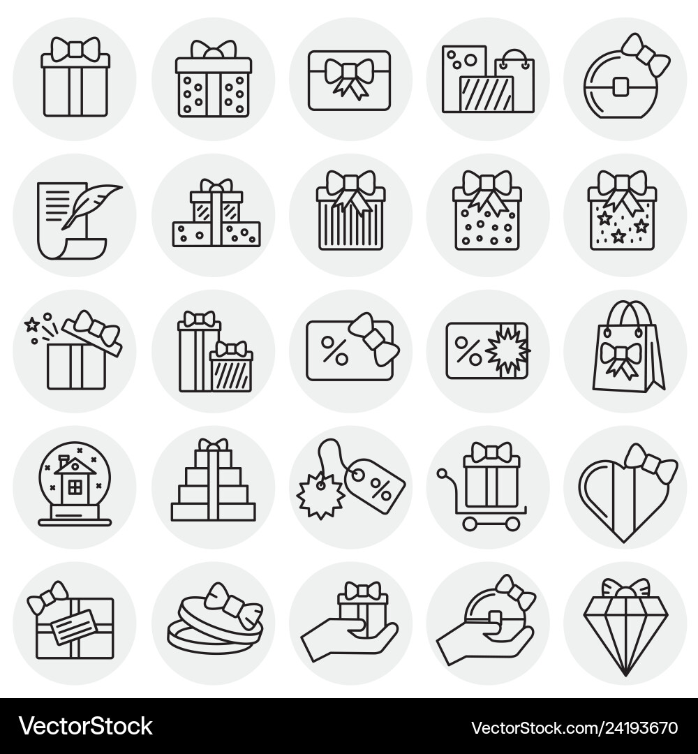 Gifts line icons set on circles background Gifts line icons set on circles background vector image