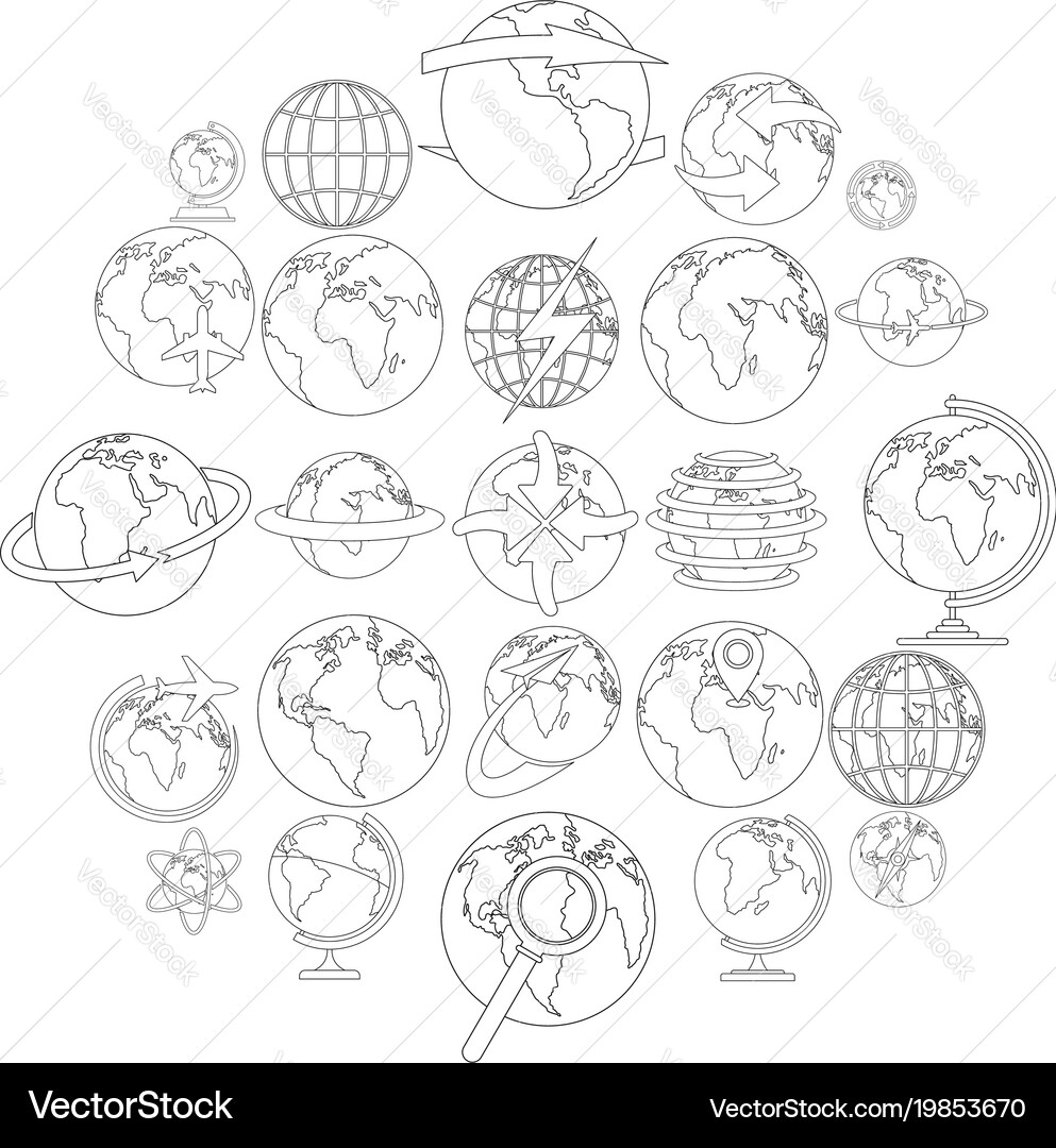 Globe earth icons set outline style Vector Image