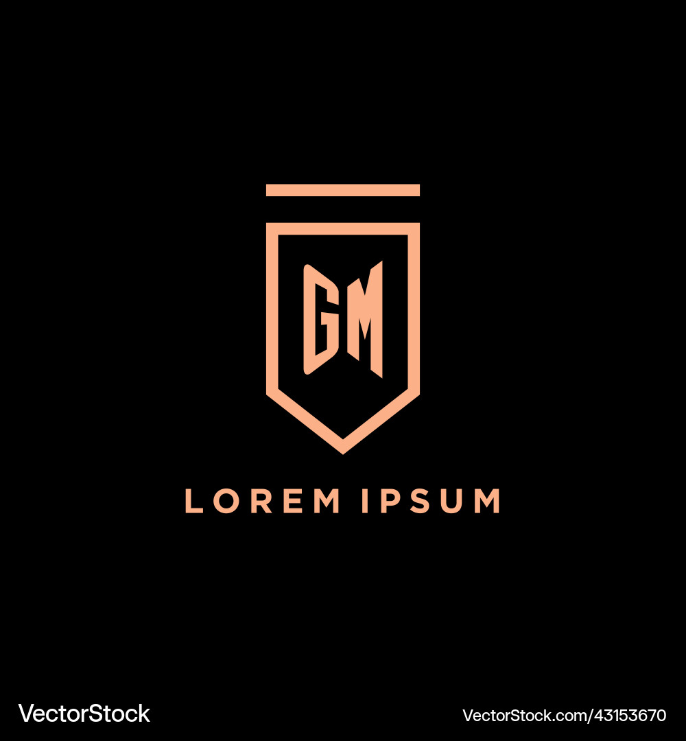 Gm monogram initial with shield logo design icon Gm monogram initial with shield logo design icon Vector Image