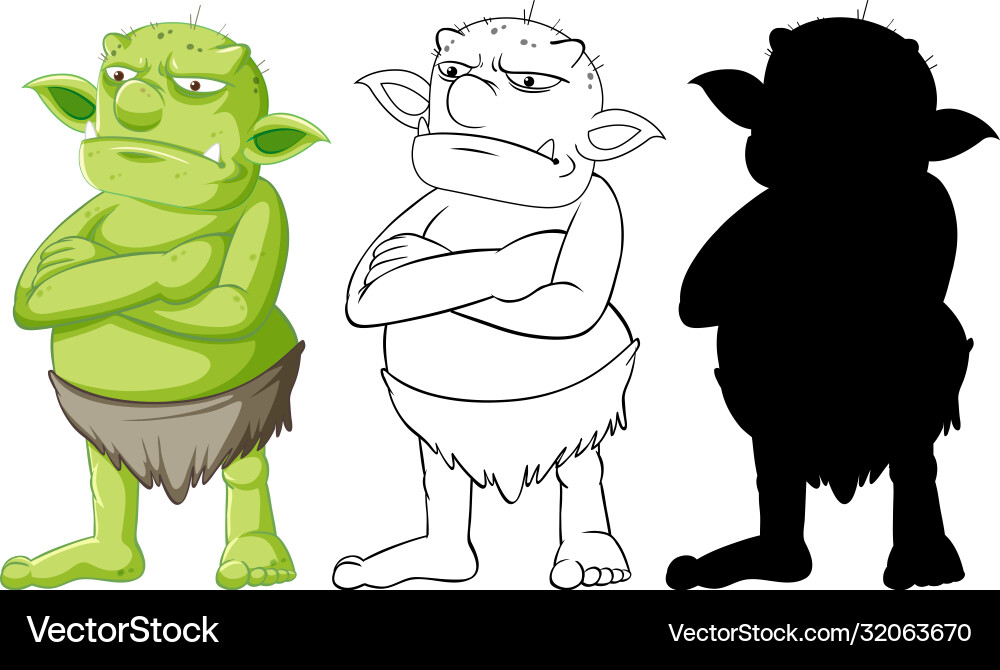 Goblin or troll in color and outline Goblin or troll in color and outline Vector Image