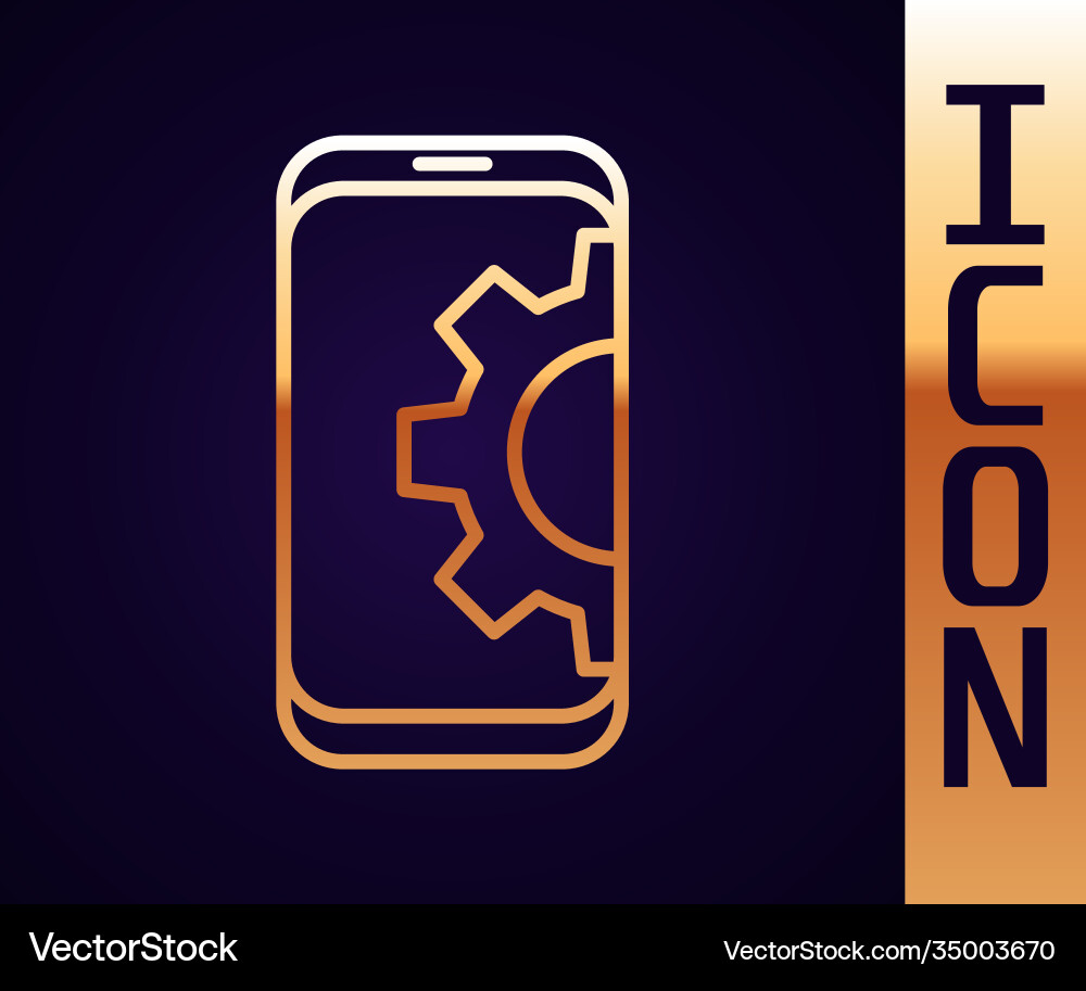 Gold line setting on smartphone icon isolated Gold line setting on smartphone icon isolated vector image