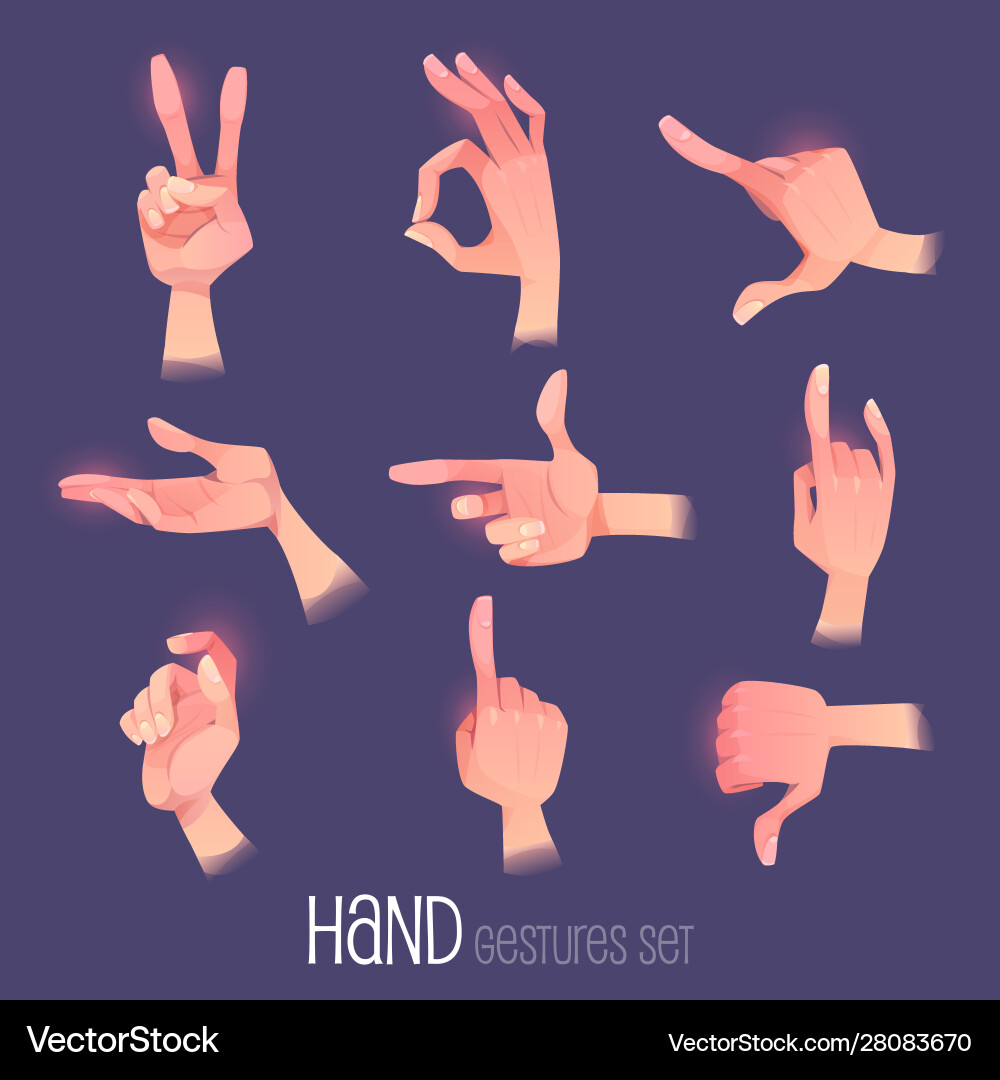 Hand gestures set in different positions isolated Hand gestures set in different positions isolated vector image