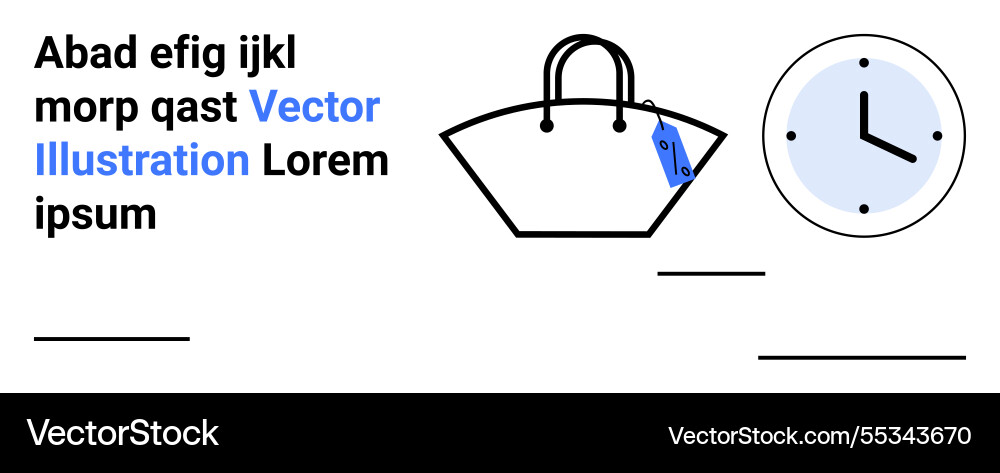 Handbag with price tag and clock symbolizing vector image