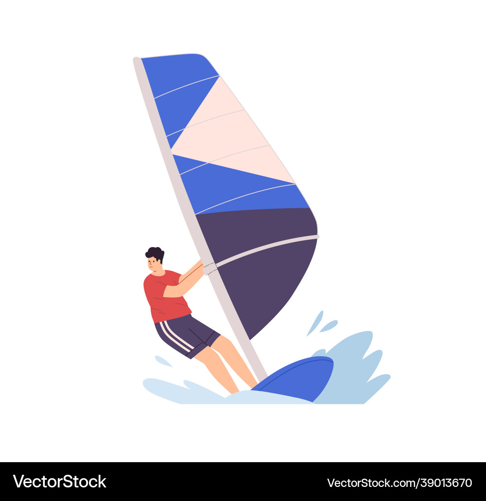 Man windsurfing standing on board with sail Vector Image