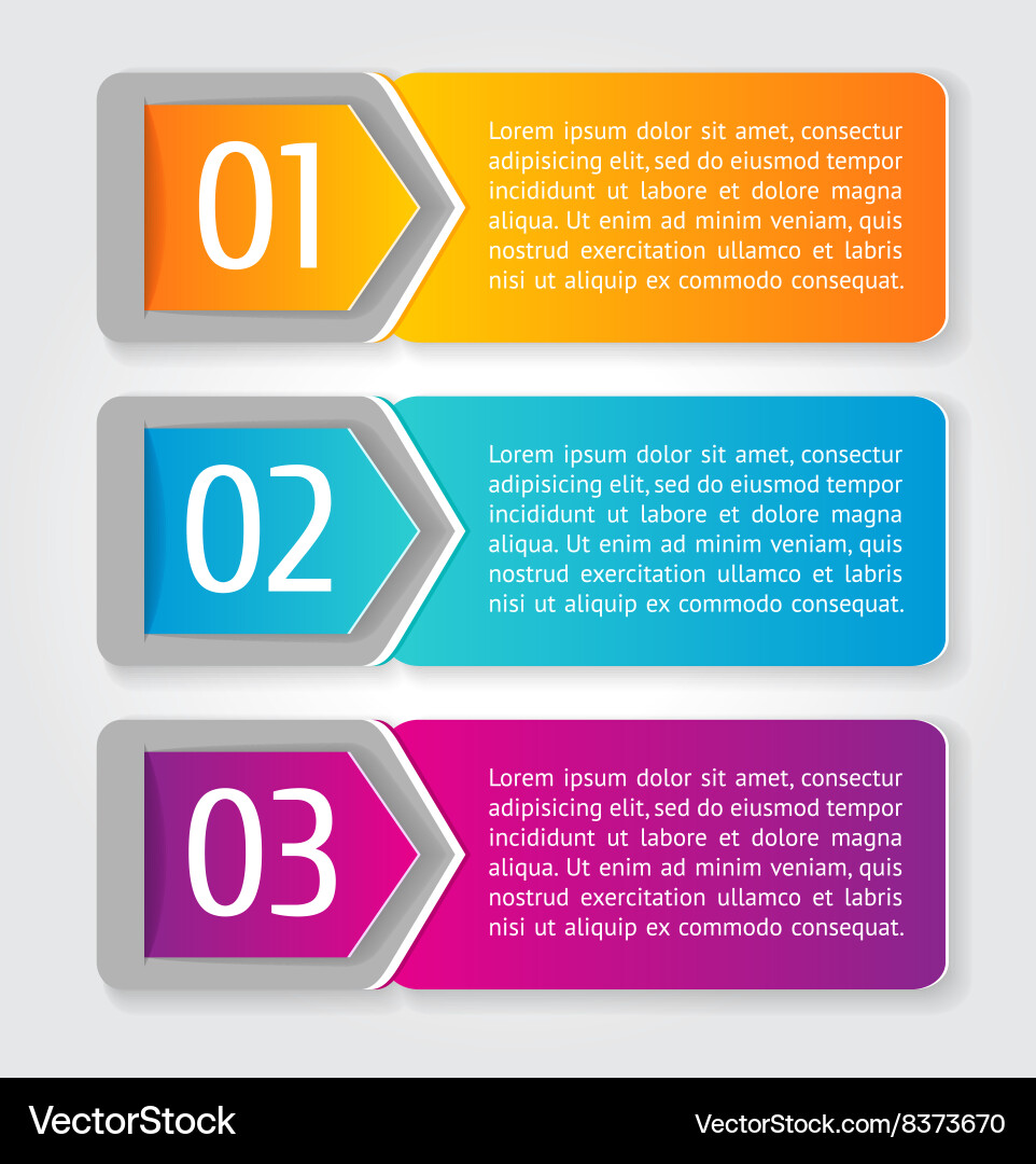 One two three progress labels with arrows vector image