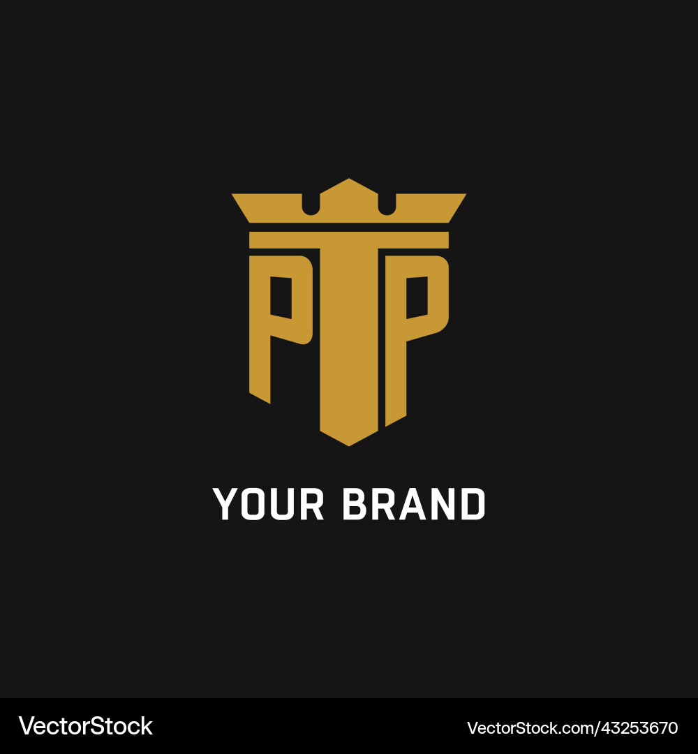 Pp Initial-Logo mit Schild und Krone Stil Pp Initial-Logo mit Schild und Krone Stil vektorbild