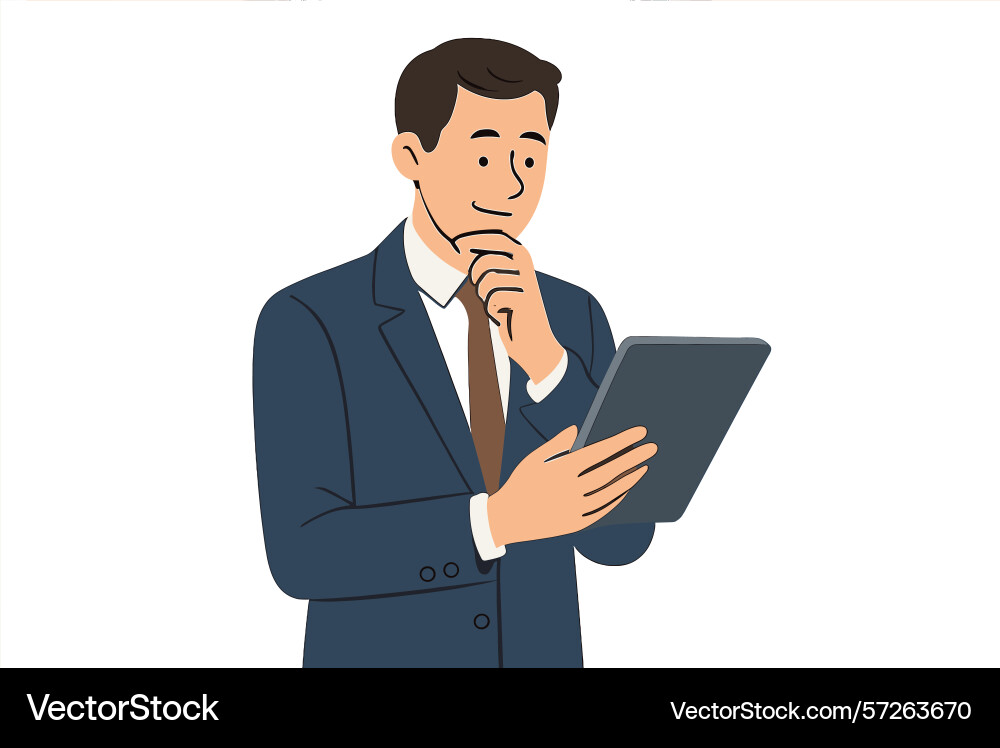 Professional man contemplating while using tablet Professional man contemplating while using tablet vector image