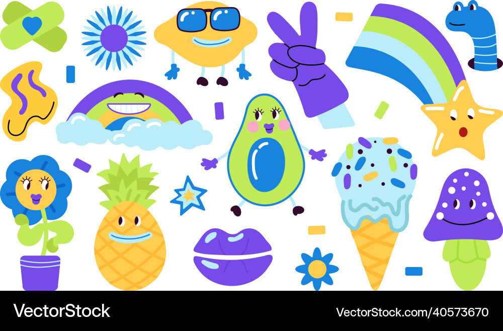 Psychedelic elements surreal fun patches Psychedelic elements surreal fun patches vector image