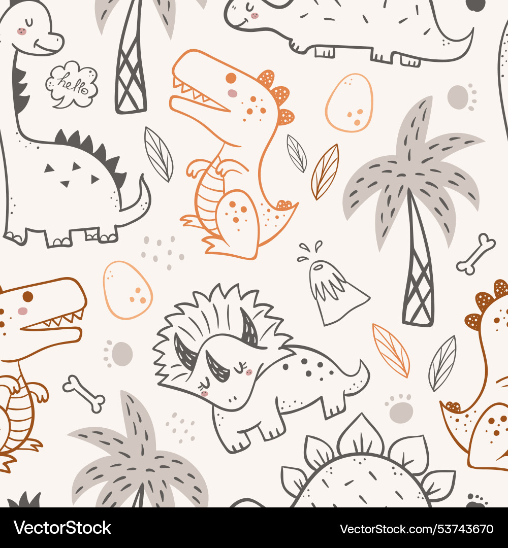 Seamless pattern with cute dinosaurs Seamless pattern with cute dinosaurs vector image