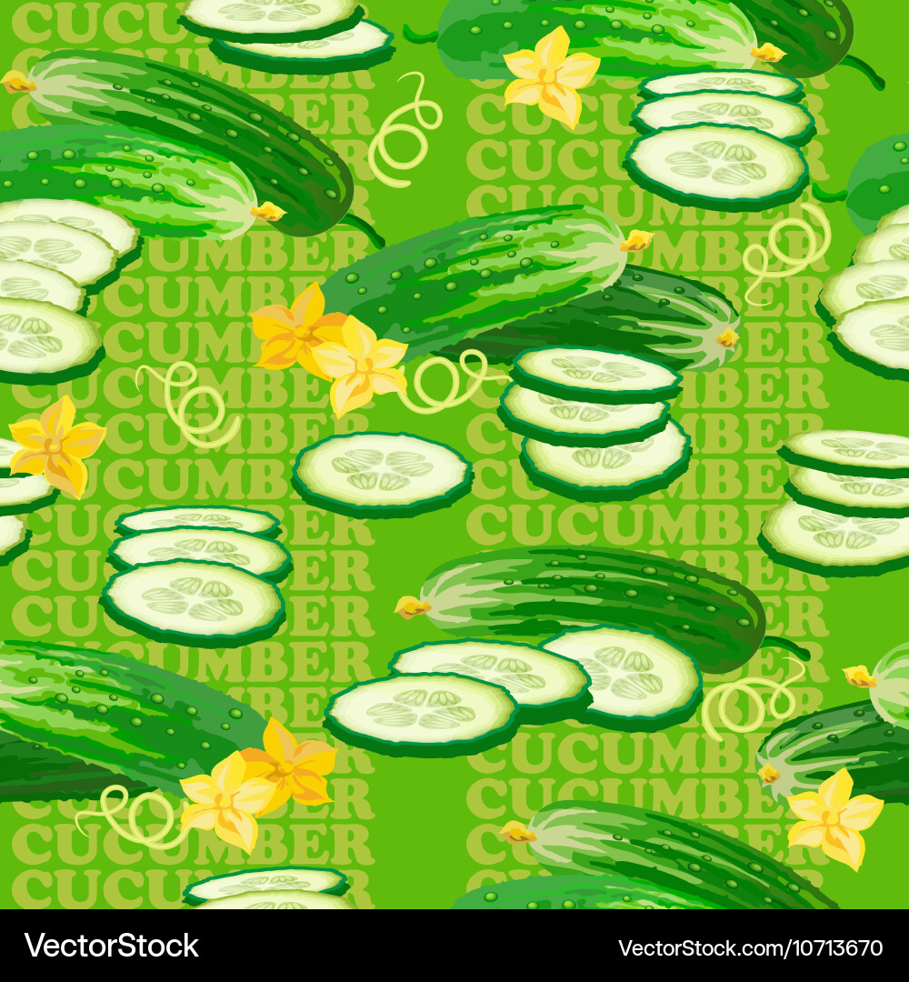 Seamless texture with cucumber flower and slices vector image