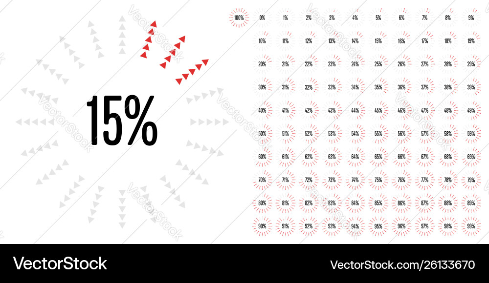 Set circle percentage diagrams from 0 to 100 Set circle percentage diagrams from 0 to 100 vector image
