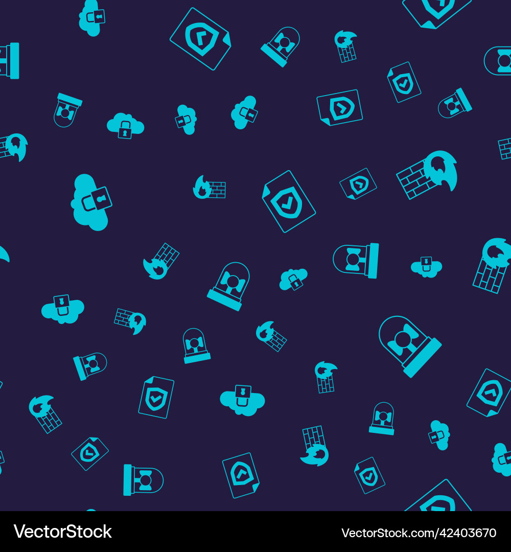 Set cloud computing lock firewall security wall vector image