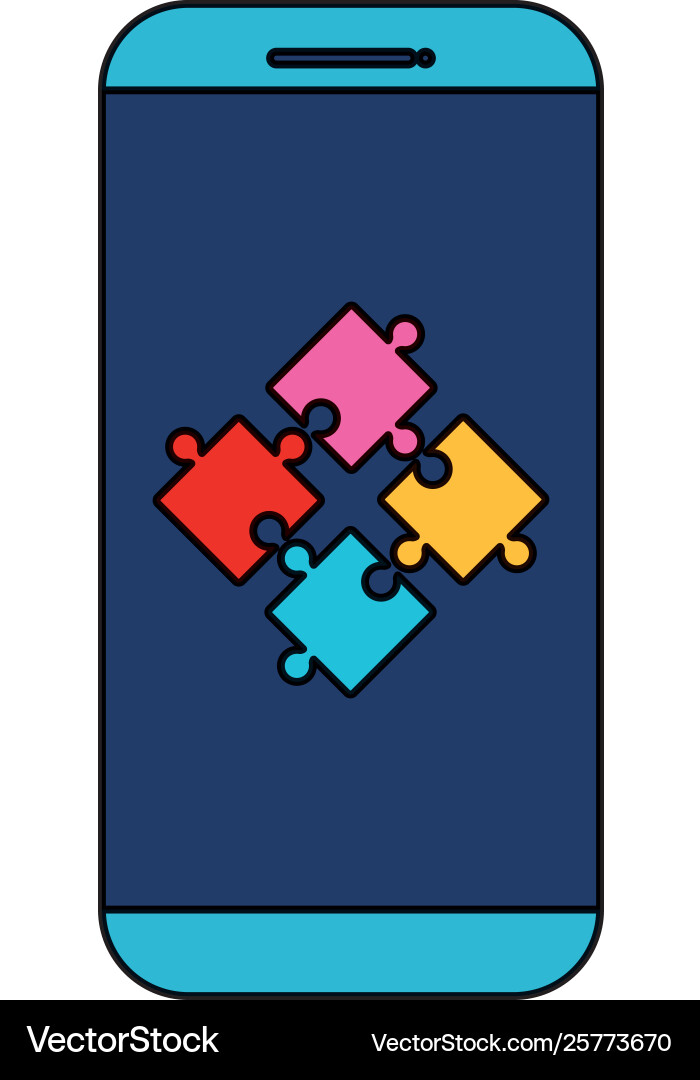 Smartphone with puzzle game pieces solution Smartphone with puzzle game pieces solution Vector Image