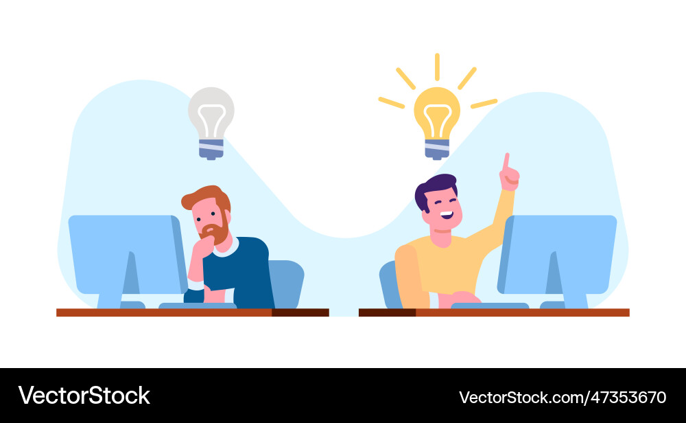 Two workers with and without idea people working Two workers with and without idea people working vector image