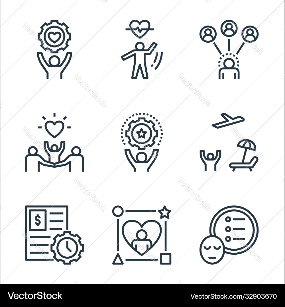 Work life balance line icons linear set quality Work life balance line icons linear set quality Vector Image