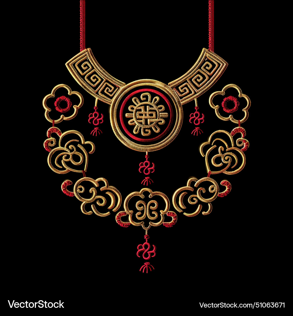 Chinese Traditional Style Embroidery Gold Red 3d Vector Image Chinese Traditional Style Embroidery Gold Red 3d Vector Image