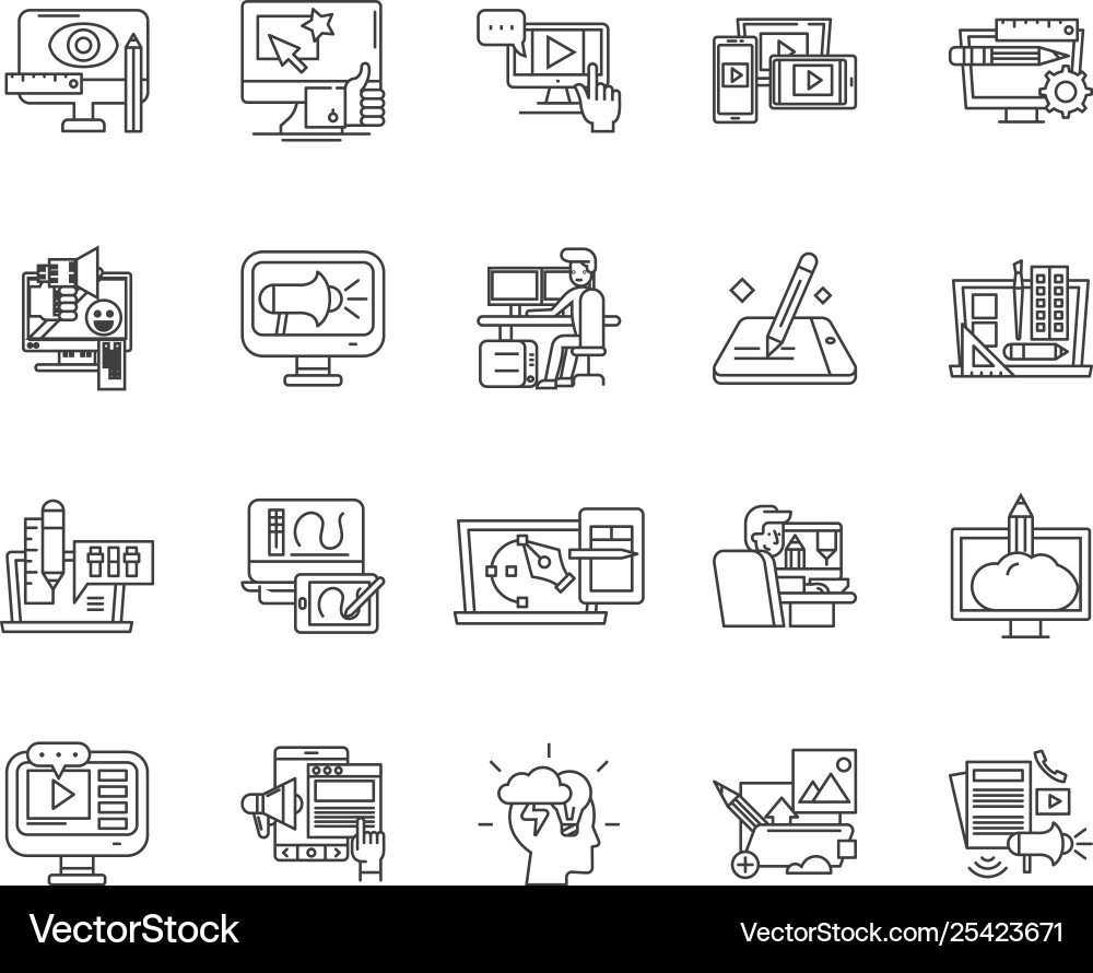 Computer animation line icons signs set Vector Image
