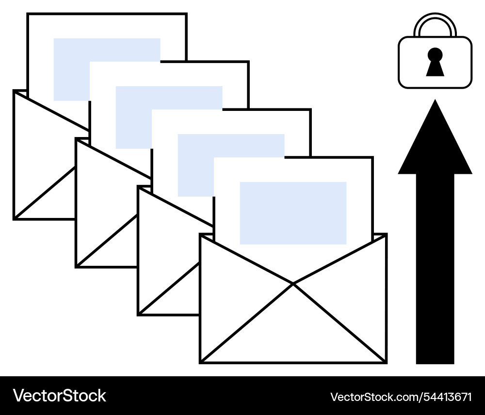 Envelopes and emails highlighting secure data Envelopes and emails highlighting secure data vector image