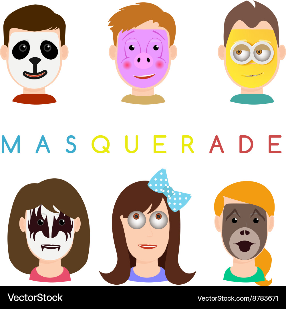 Face mask icons faces with animals pig panda Vector Image