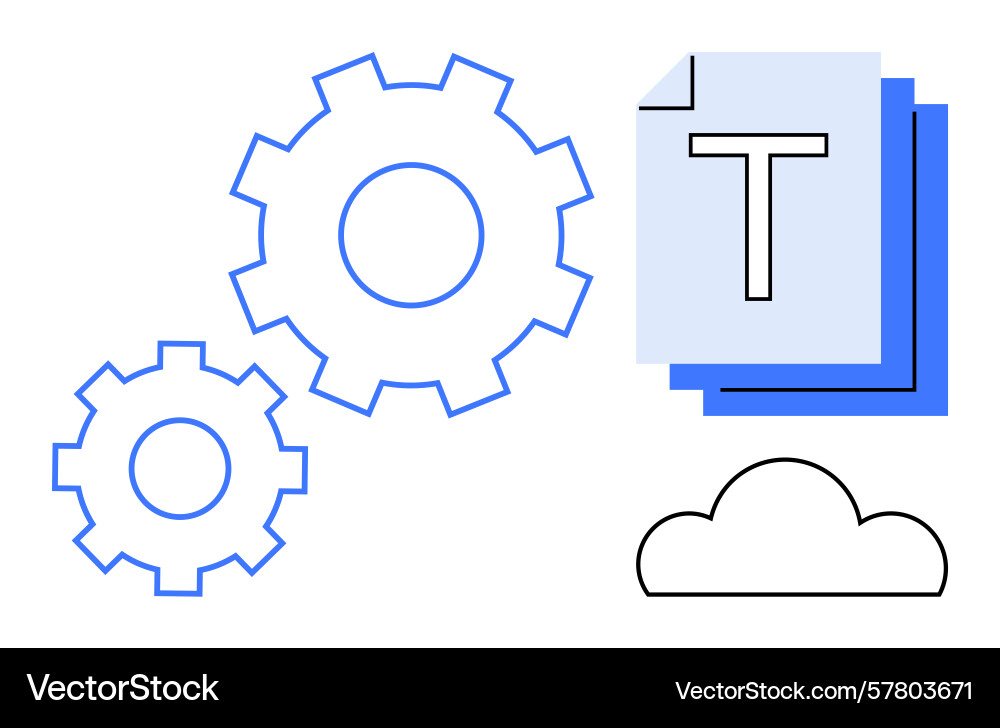 Gears and cloud with text documents representing Vector Image