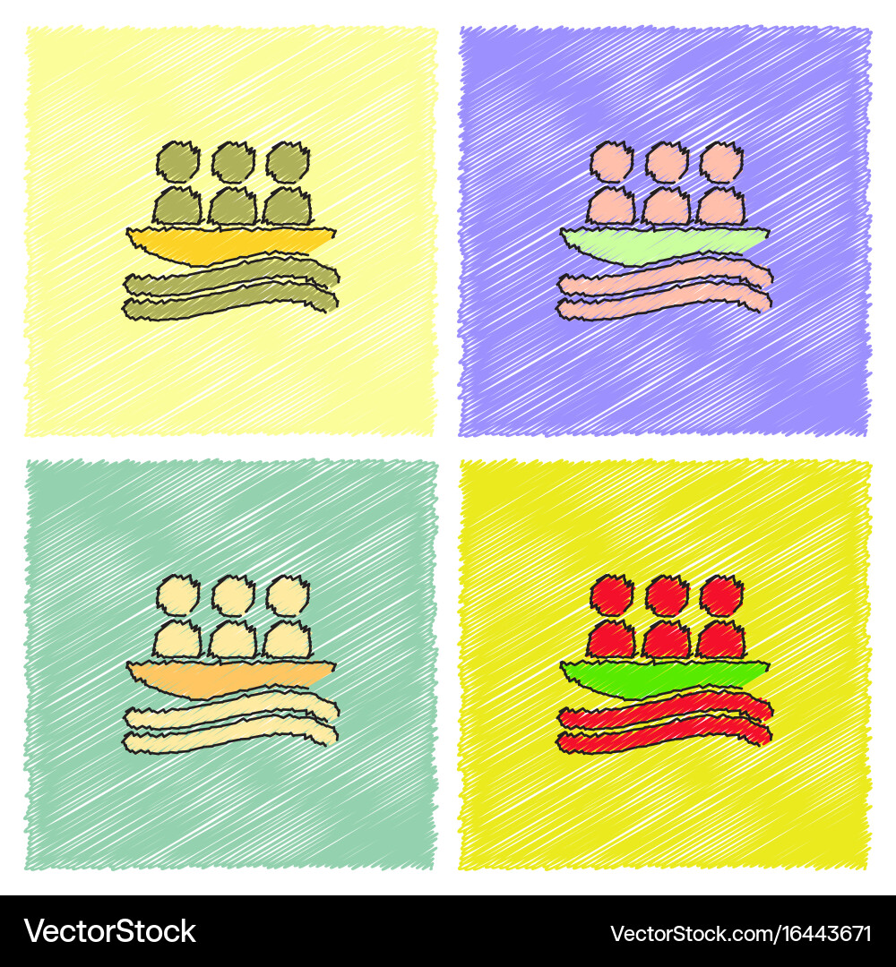 Rafting kayaking team design in hatching style Vector Image