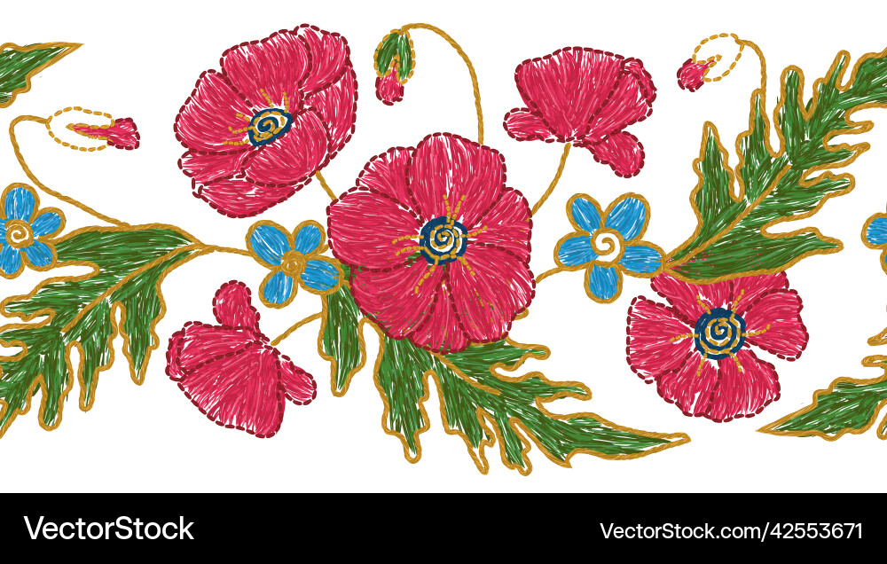 Ukrainian embroidery seamless blue floral border Ukrainian embroidery seamless blue floral border vector image