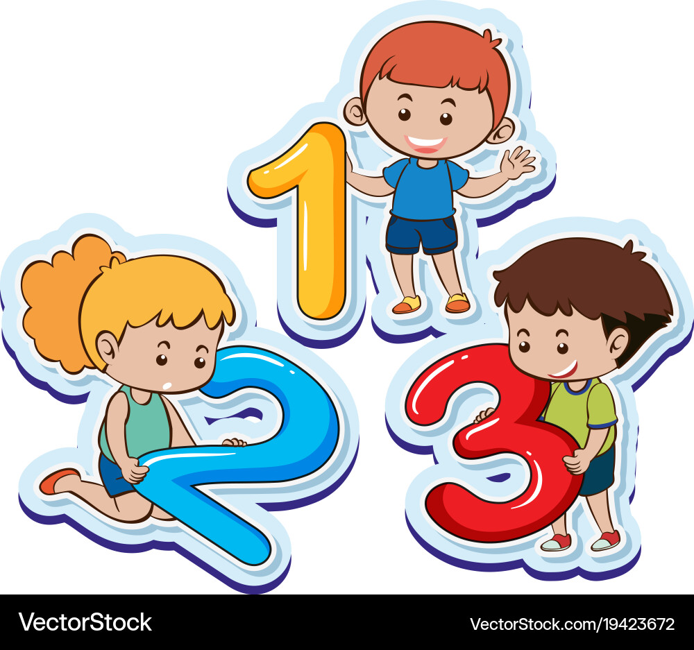 Children with Numbers One, Two, and Three vector image