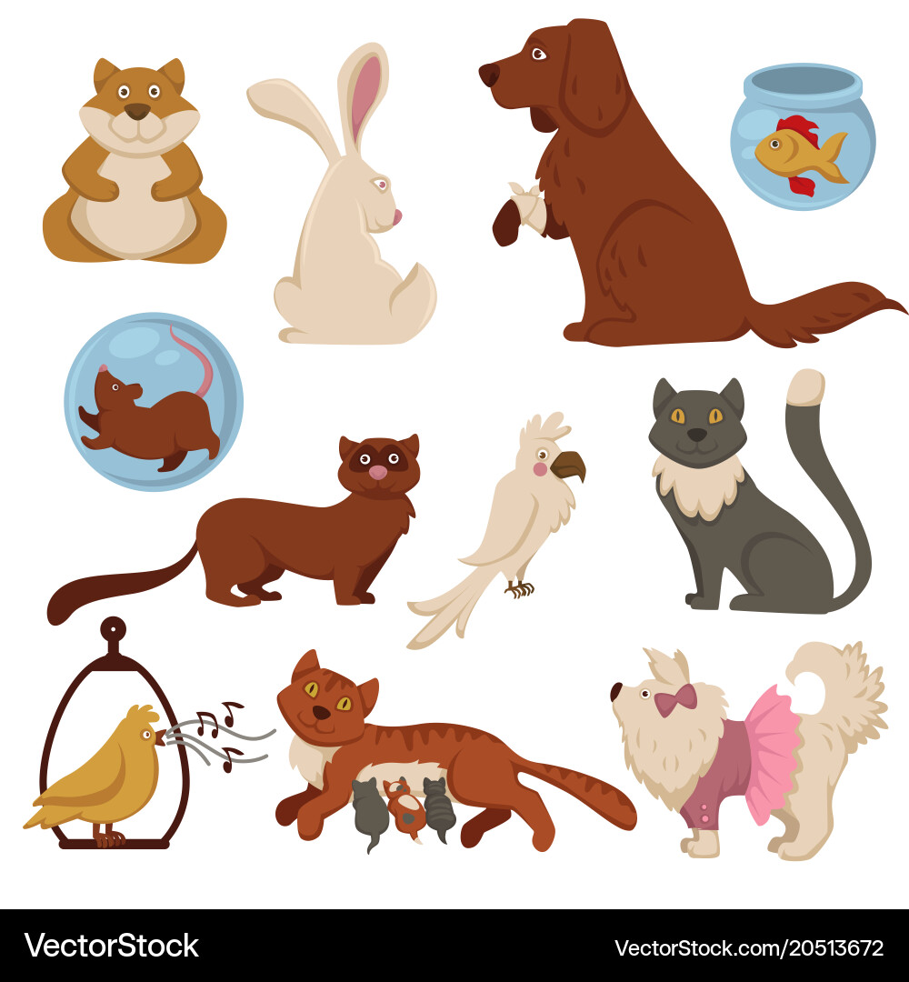 Cute Pet Animal Icons Vector Image
