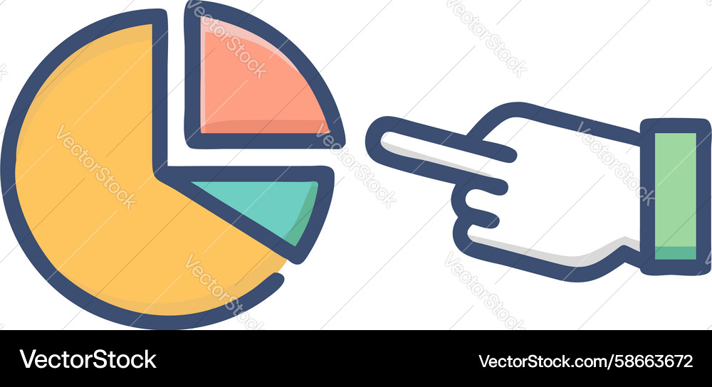 Finger pointing at pie chart data selection icon Vector Image