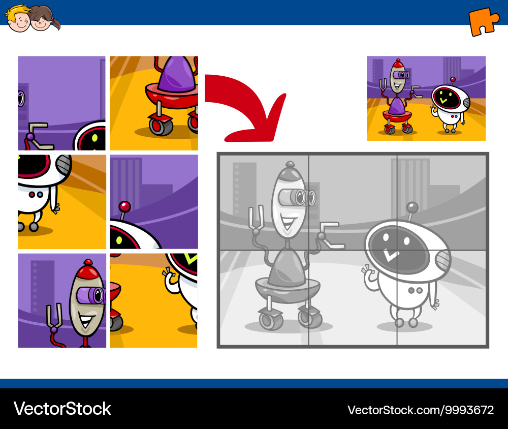 Jigsaw puzzle activity with robots vector image