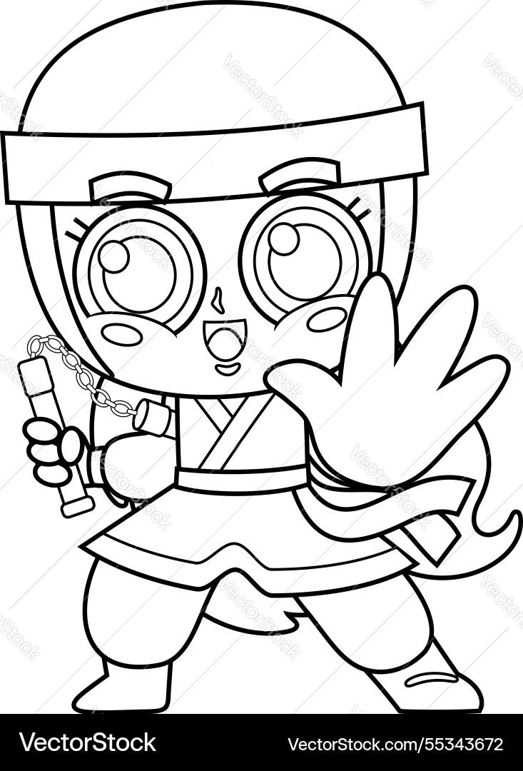 Outlined cute ninja girl warrior cartoon character Outlined cute ninja girl warrior cartoon character vector image