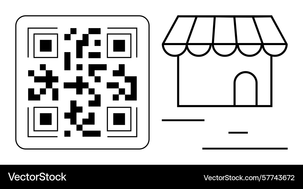Qr code with small shopfront line art for online vector image