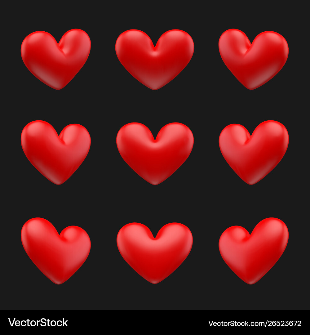 Red hearts 9 different rotation set 1 Red hearts 9 different rotation set 1 Vector Image