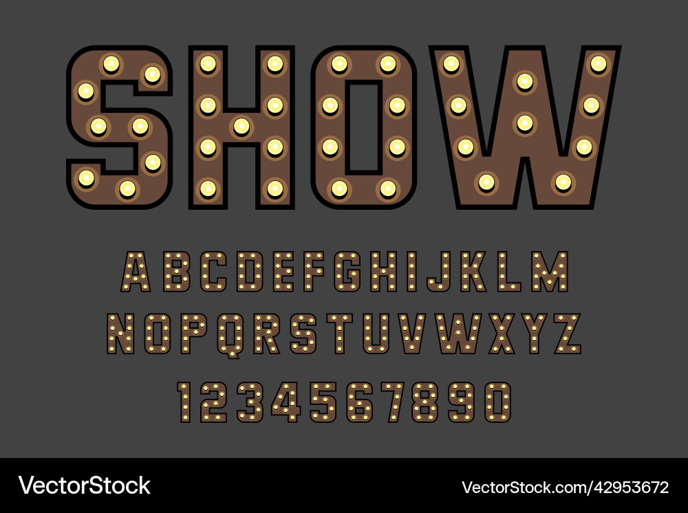 Retro Light Font - Alphabet & Numbers vector image