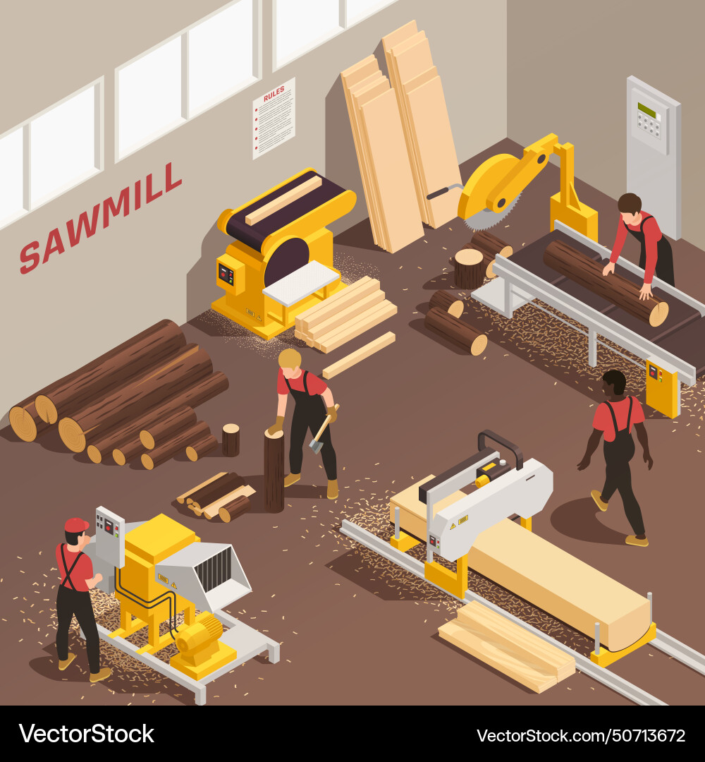 Sawmill isometric Royalty Free Vector Image - VectorStock