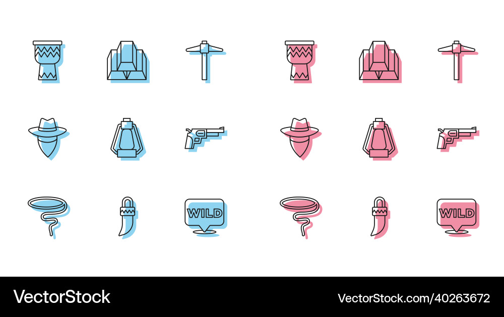 Set line lasso tooth drum pointer to wild west vector image
