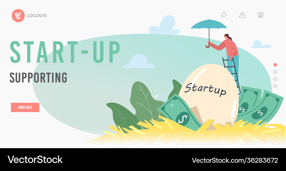 Startup supporting landing page template tiny Startup supporting landing page template tiny vector image