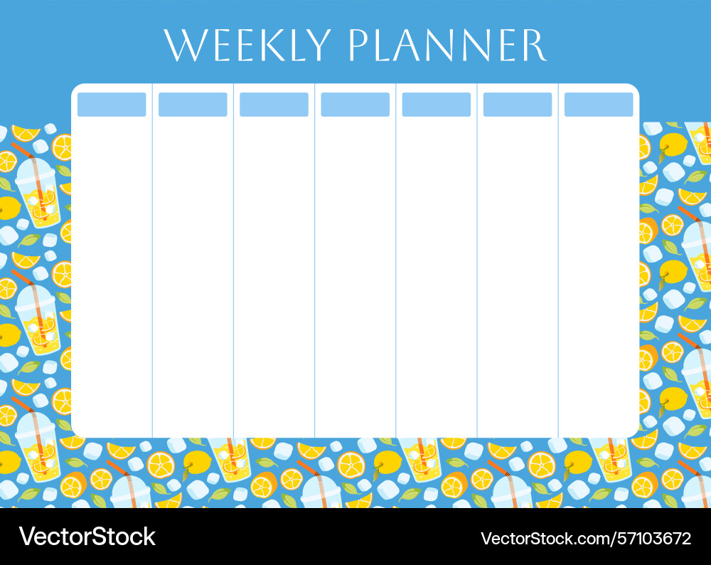 Weekly planner with lemons lemonade pattern Vector Image