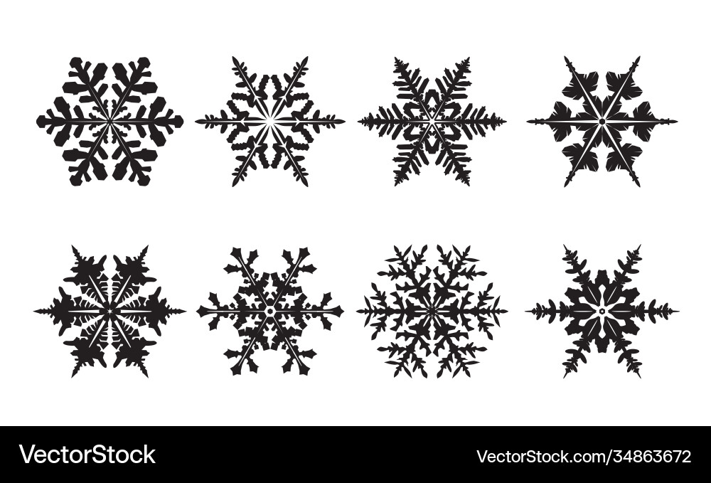 Winter set black isolated snowflake icons Vector Image